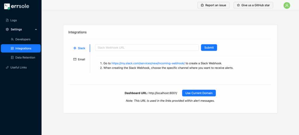 Slack Integration in Errsole